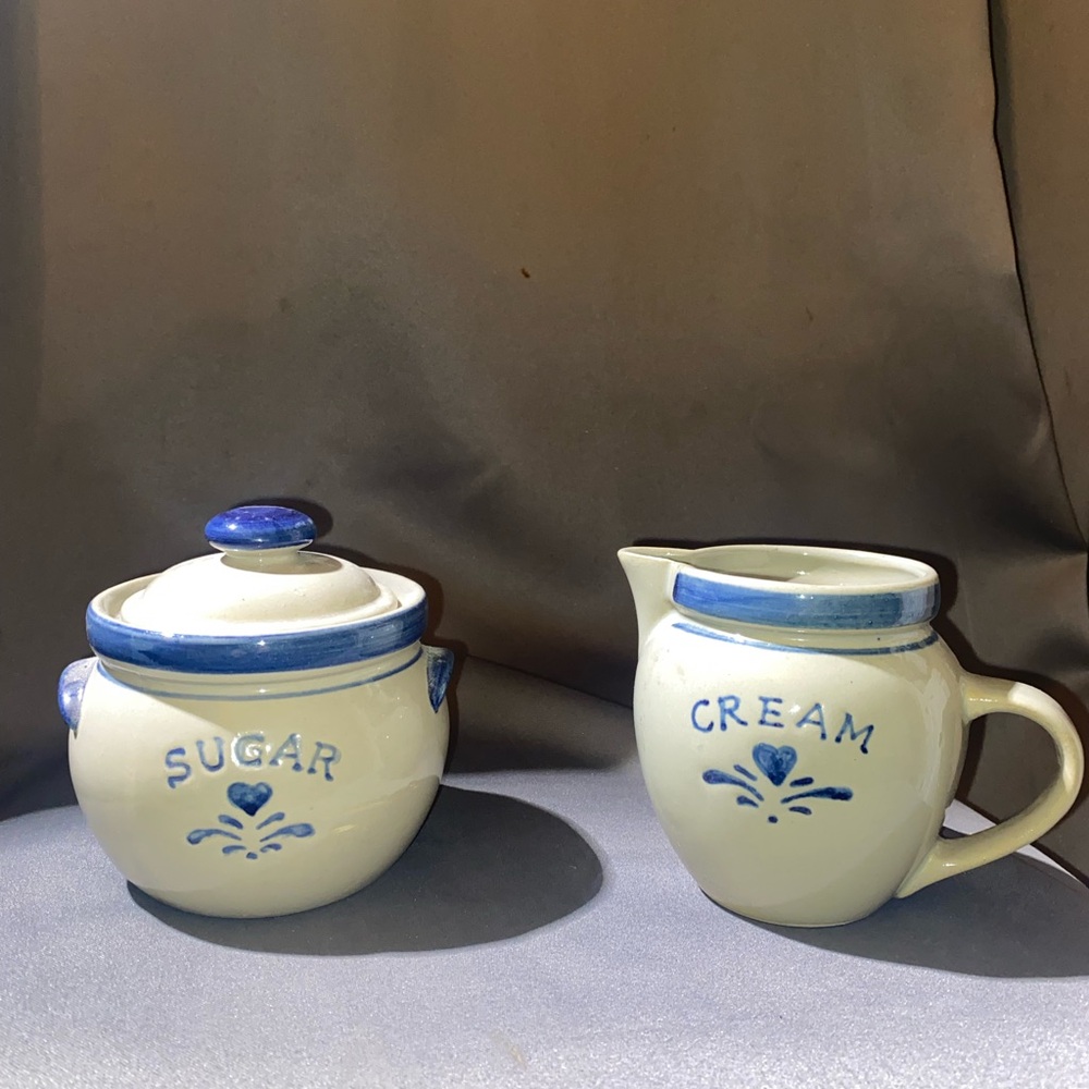 Classic Blue and White Ceramic Cream and Sugar Set